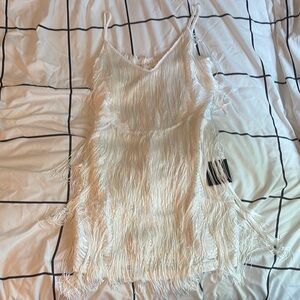 Lulu's White Fringe Mini Dress